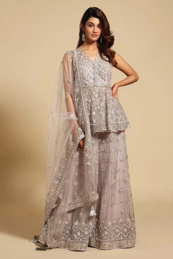 Embellished Peplum Kurta with Sharara Set