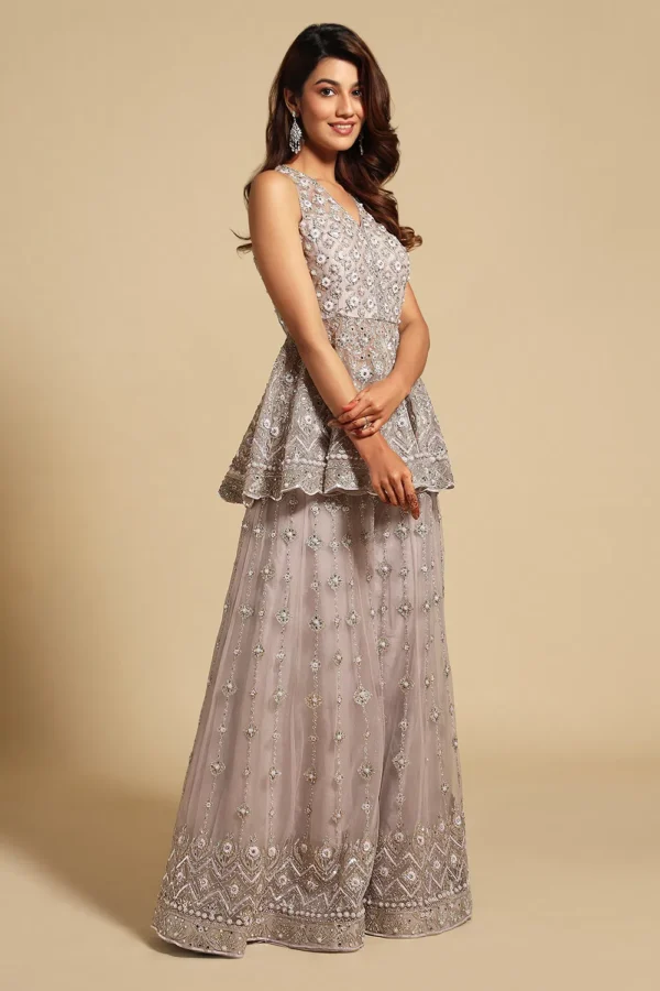 Embellished Peplum Kurta with Sharara Set - Image 2