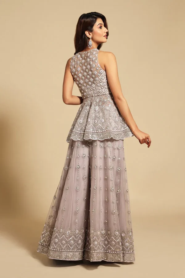 Embellished Peplum Kurta with Sharara Set - Image 4