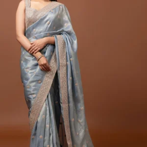 Sky Blue Banarasi Silk Saree