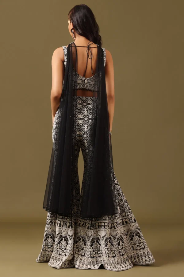 Black and Cream Geometric Pattern Palazzo Outfit - Image 4