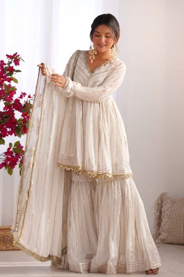 Ivory Gold Foil Gharara Set with Dupatta