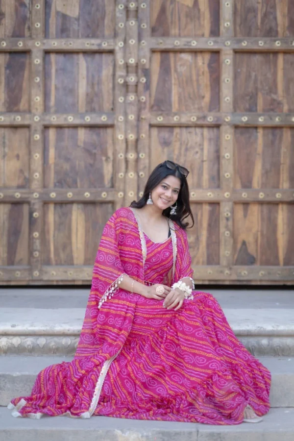 Inayat Bandhani Skirt Cape Set - Image 7
