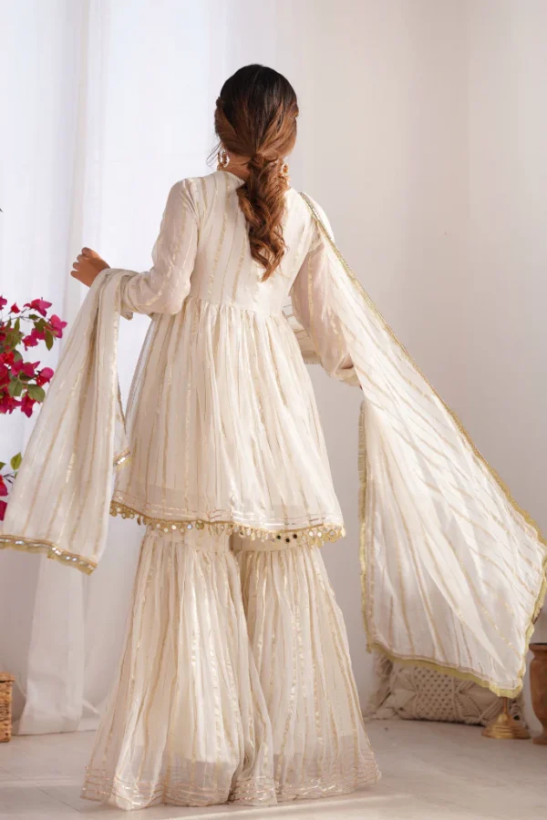 Ivory Gold Foil Gharara Set with Dupatta - Image 4