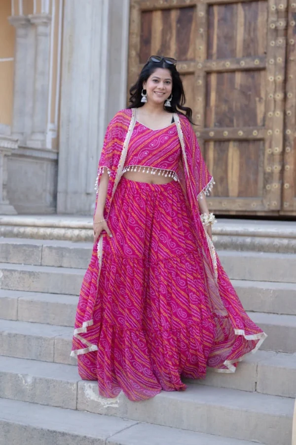 Inayat Bandhani Skirt Cape Set - Image 3