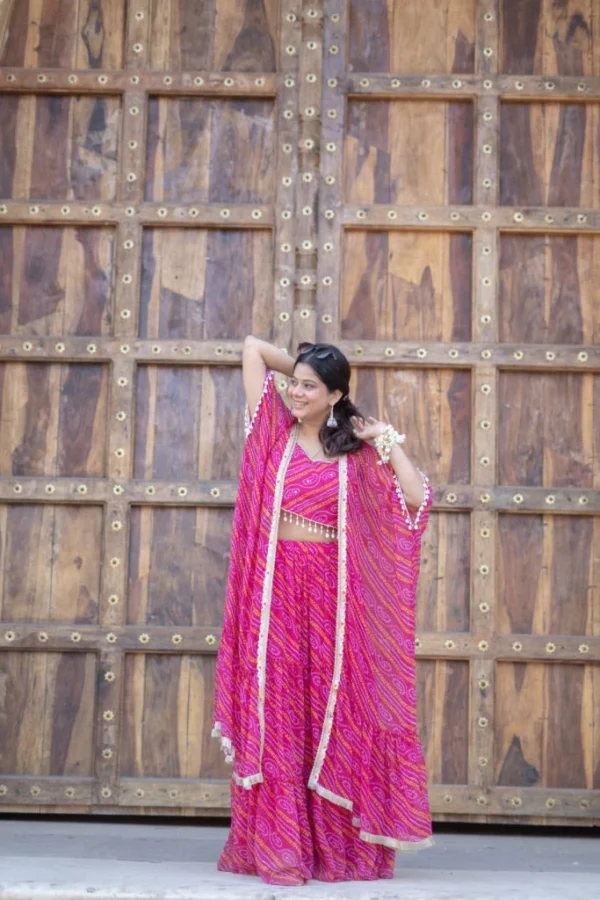 Inayat Bandhani Skirt Cape Set - Image 6