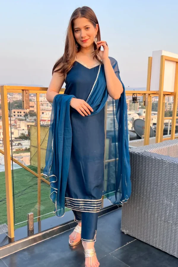 Teal Blue Solid Suit Set - Image 4
