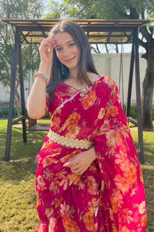 Floral Ruffle Georgette Saree – Festive Bloom Edition - Image 3