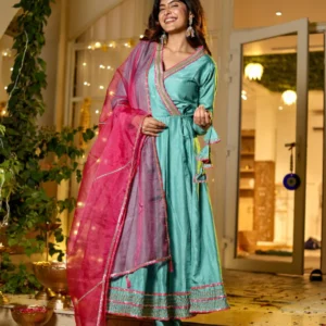 Teal & Pink Festive Fusion Kurta Set