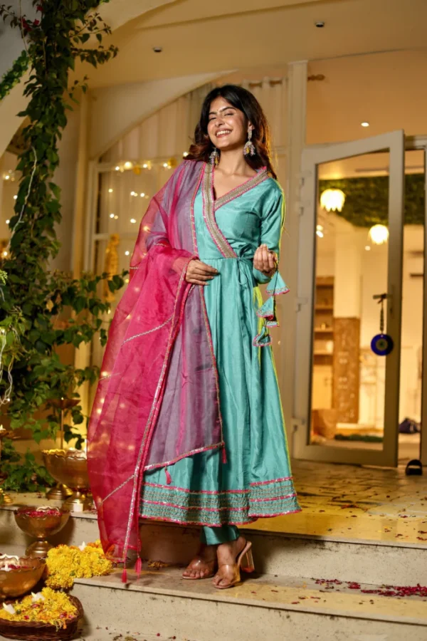 Teal & Pink Festive Fusion Kurta Set