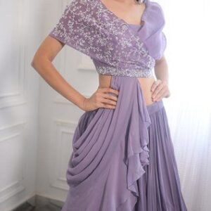 Lavender Ruffle Lehenga with Embellished Off-Shoulder Blouse