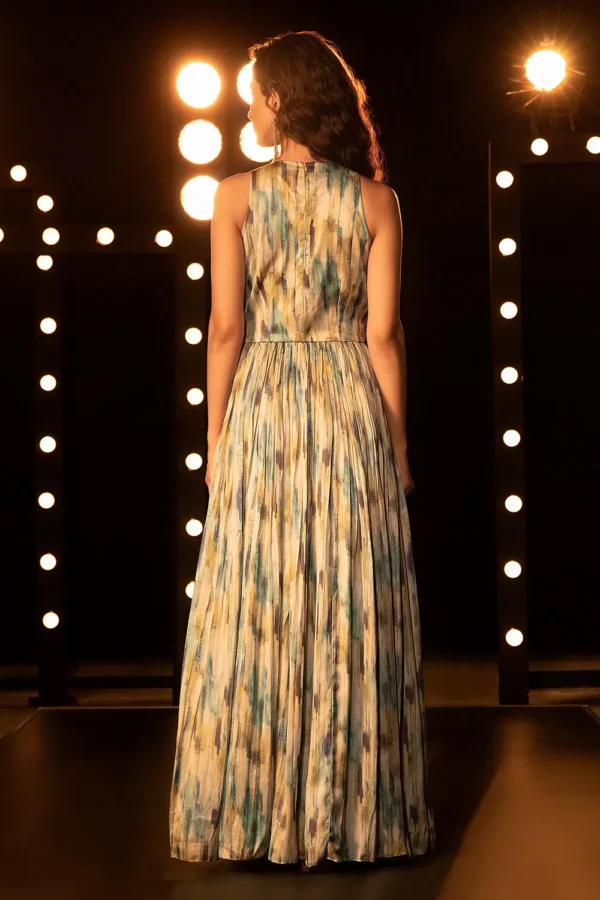 Midnight Gleam Metallic Top Gown with Abstract Pleated Skirt - Image 3
