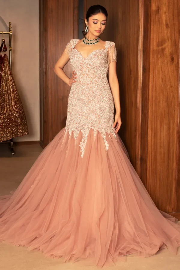 Embellished Peach Mermaid Gown