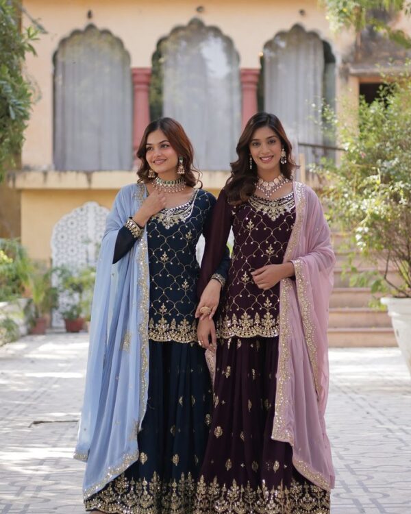 Velvet Embroidered Sharara Set with Dupatta