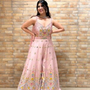 Blush Pink Embroidered Indo-Western Palazzo Set